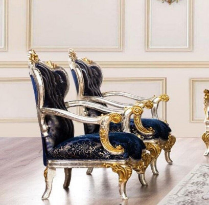 Armchair Wingback Chair Design Upholstered Sofa Couch Baroque Seat Style 1-Seater Textile