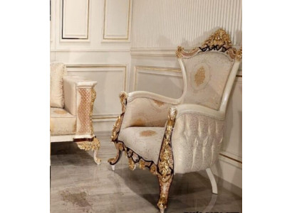 Wing chair armchair seat luxury design upholstered sofa textile baroque relax fabric