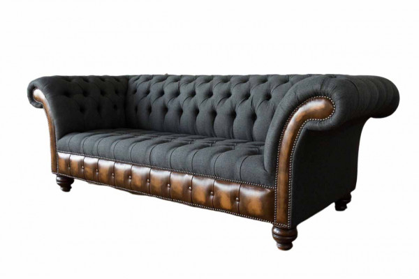 Black Design Sofa 3 Seater Chesterfield Fabric Couch Sofa Upholstery New