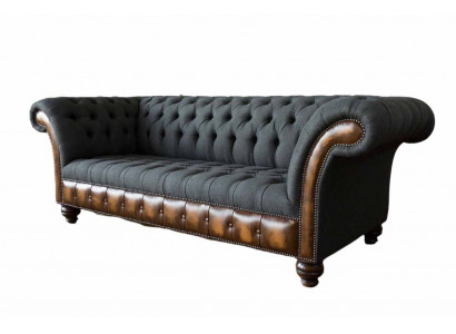 Black Design Sofa 3 Seater Chesterfield Fabric Couch Sofa Upholstery New