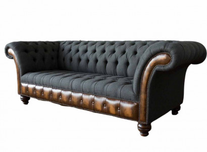 Black Design Sofa 3 Seater Chesterfield Fabric Couch Sofa Upholstery New
