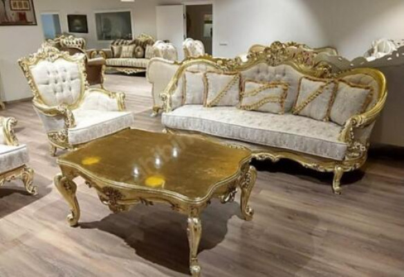 3+1 Seating Sofa Set Luxurious Golden Coffee Table Living Room 3-piece.