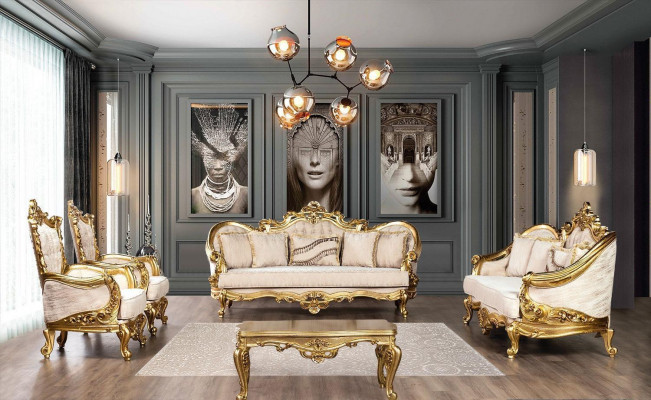 3+1 Seating Sofa Set Luxurious Golden Coffee Table Living Room 3-piece.