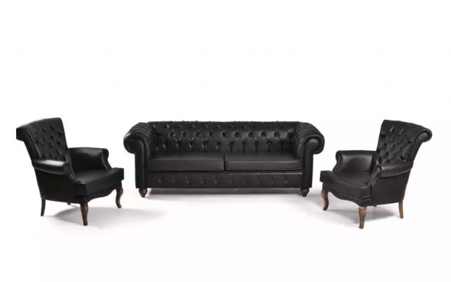 Black Chesterfield Sofa Set Complete Office Furniture Modern Furniture