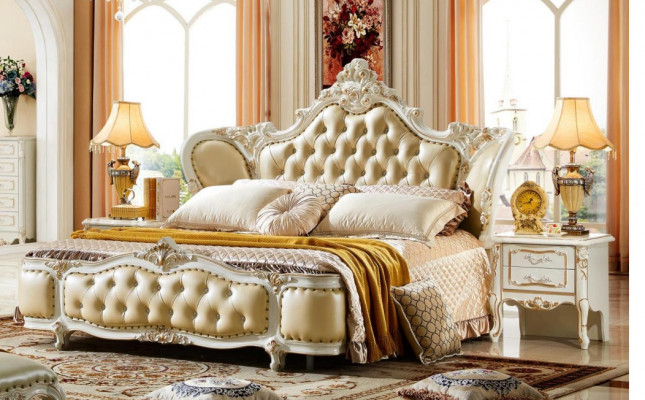 Chesterfield Beds Beige 180x200cm Bedroom Bed Leather New