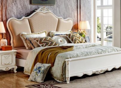 Bed Bedroom Set Design White Style Leather Beds 2x Nightstand 3-piece set