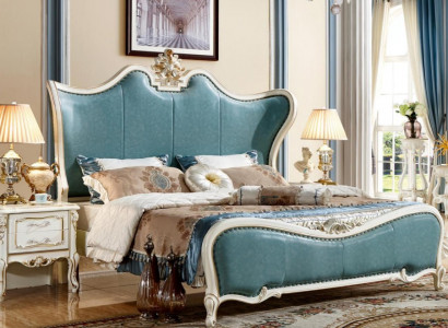 Exclusive bedroom beds furniture turquoise baroque rococo wood bed new