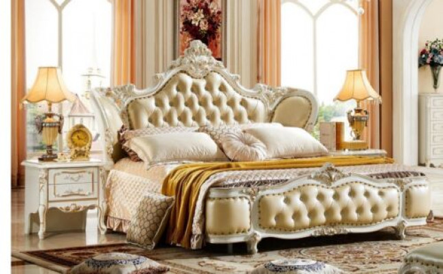 Bedroom set bed nightstand Chesterfield Baroque Rococo 3-piece wood
