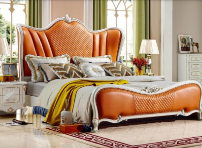 Bed Classic Bedroom Chesterfield Orange 2x Nightstand 3-piece Wood
