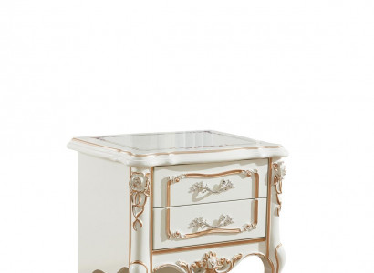 Elegant luxury bedside table with white-gold classical craftsmanship
