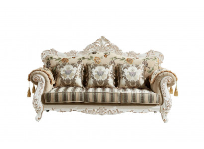Sofa 3-Seater Beige Elegant Upholstery Fabric Living Room Classic Design