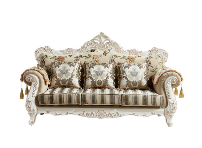 Sofa 3-Seater Beige Elegant Upholstery Fabric Living Room Classic Design