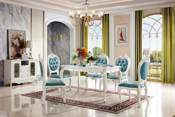 Chair Blue Luxury Dining Room Upholstered Leather Elegant Chairs Classic