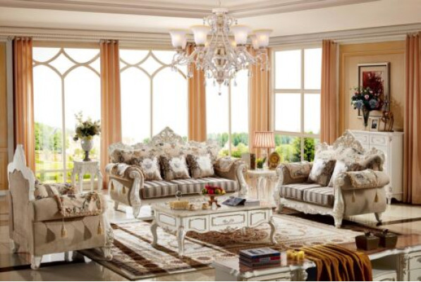 2-seater sofa beige luxury upholstery fabric living room classic couch