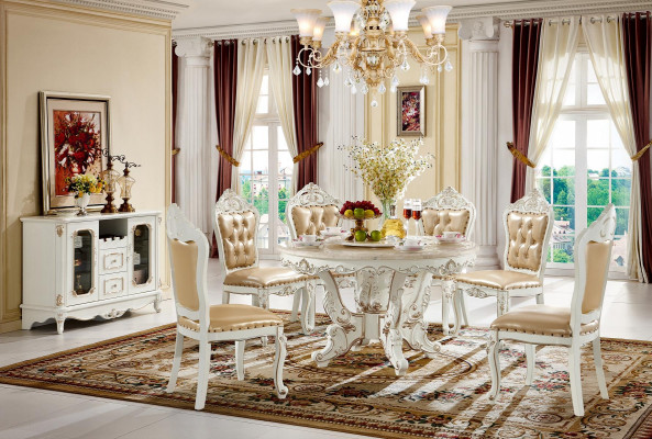 White Round Dining Table Classic Dining Room Luxury Wood Tables Elegant Design