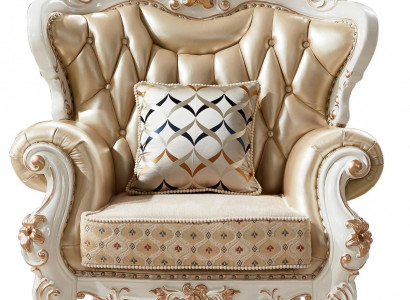 Armchair Beige Elegant Design Leather Armchair Classic Living Room Luxury