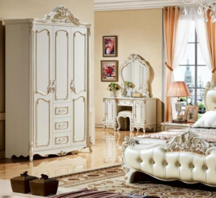Three-door wardrobe closet white baroque rococo cabinets wood