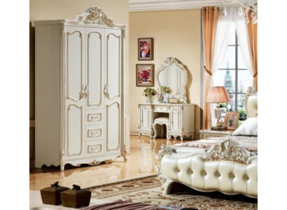 Three-door wardrobe closet white baroque rococo cabinets wood