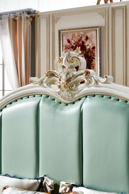 Bed Blue Beautiful Elegant Design Bedroom Upholstered Leather Beds