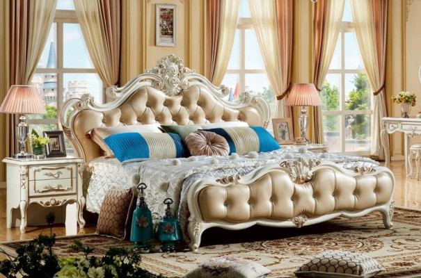 Royal bedroom bed 180x200 baroque chesterfield beds leather