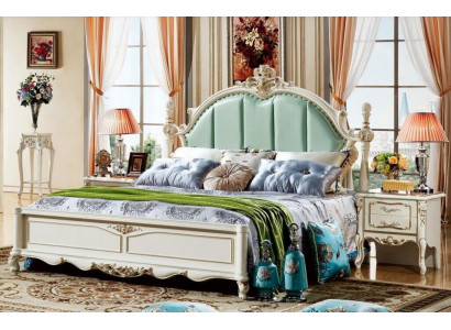 Classic bedroom bed furniture wood leather beds baroque rococo
