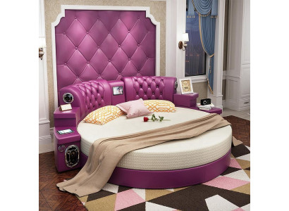Round king-size bed round beds multifunction hotel upholstery leather shelf