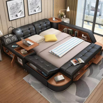 Beds Modern Hotel Multifunction Couch Double Luxury Design Leather Bed