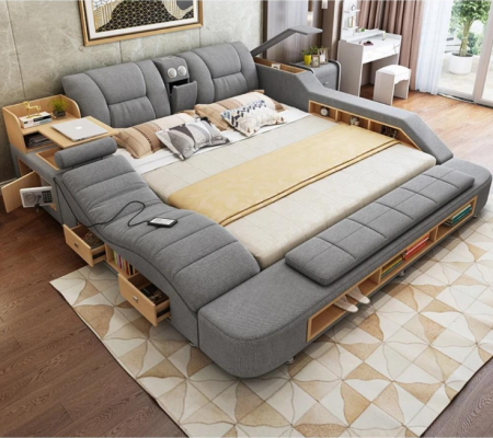 Design leather beds hotel double new multifunctional bed Bluetooth speakers
