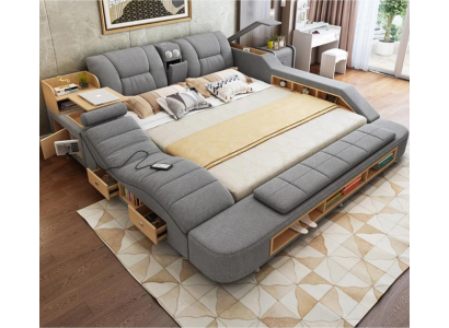 Design leather beds hotel double new multifunctional bed Bluetooth speakers