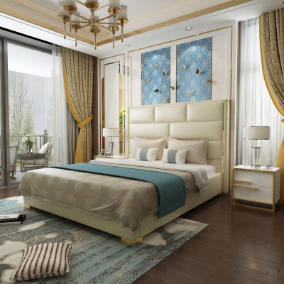 Designer double bed bed bedroom beds leather hotel luxury upholstery