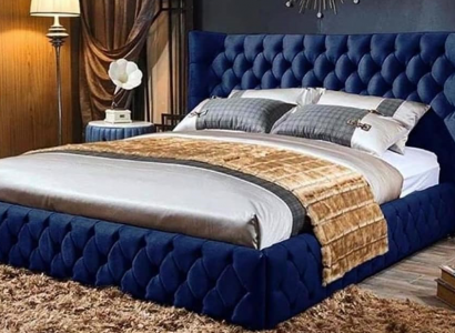 Chesterfield Beds Desi180x200gn Double Bed Furniture Upholstery Fabric Blue Bed New
