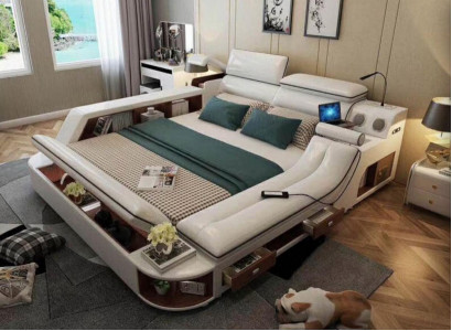 Beds Hotel 180x200cm Multifunction Shelf USB Design Bed XXL Big Leather