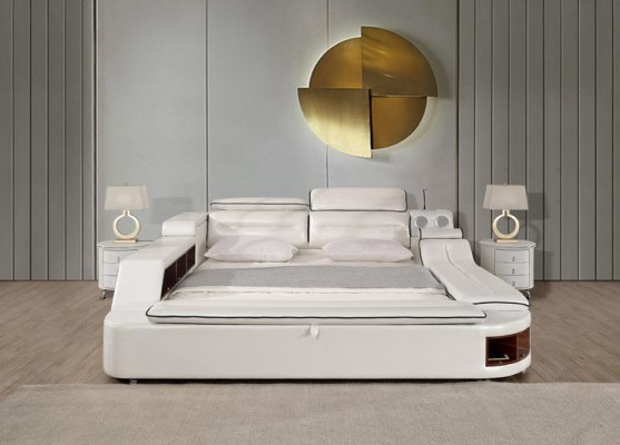 Beds Hotel 180x200cm Multifunction Shelf USB Design Bed XXL Big Leather