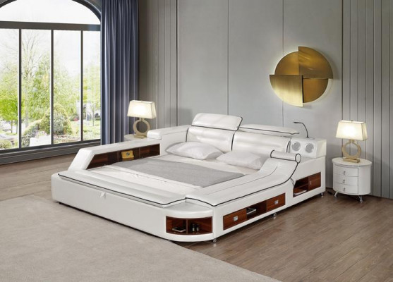 Beds Hotel 180x200cm Multifunction Shelf USB Design Bed XXL Big Leather