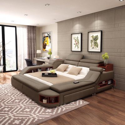Modern hotel multifunctional USB sound double design leather bed cushion
