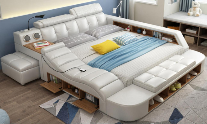 Design Bed XXL Big Beds Leather Upholstery Hotel 180x200cm Multifunction