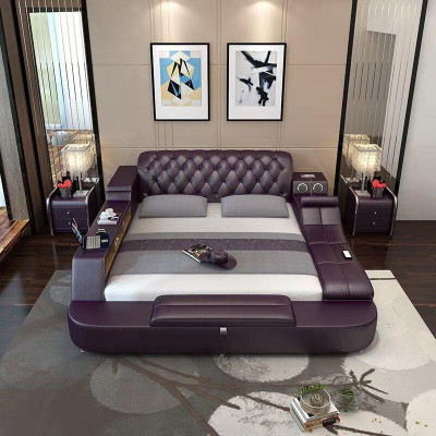 Design XXL Bed Big Beds Leather Hotel Upholstery 180x200 Multifunction Shelf