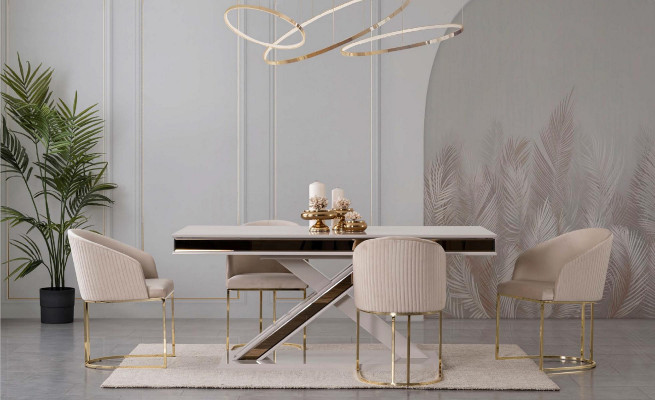 Column table dining set table with 6x chairs dining room chairs 7-piece set