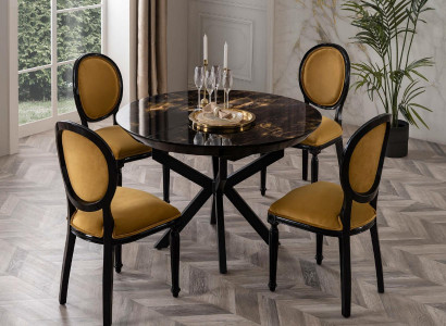 Column round table dining table with 4x chairs dining furniture wood 5-piece set.