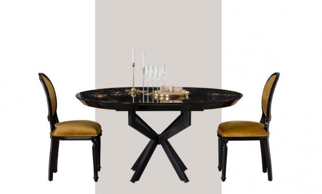 Column round table dining table with 4x chairs dining furniture wood 5-piece set.