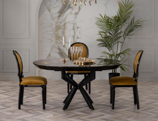 Column round table dining table with 4x chairs dining furniture wood 5-piece set.