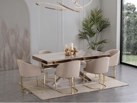 X-legs dining table pedestal table luxury tables white gold table furniture wood