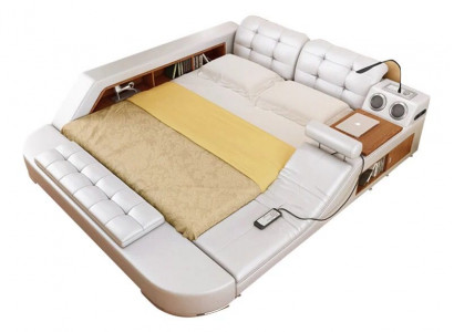 Design double luxury leather bed, upholstered beds with USB, multifunctional hotel, new.