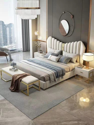 Modern luxury beds upholstered leather textile high-quality bedroom bed