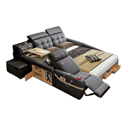 Multifunction Deluxe Beds Massage Function Bed Hotel Upholstered LED USB Radio