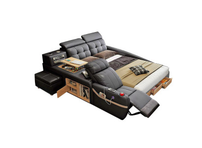 Multifunction Deluxe Beds Massage Function Bed Hotel Upholstered LED USB Radio