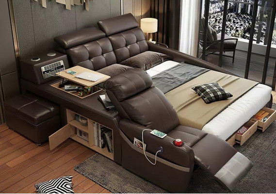 Multifunction Deluxe Beds Massage Function Bed Hotel Upholstered LED USB Radio