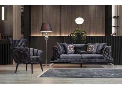 Black couch sofa set 3+1 seat Chesterfield living room upholstery