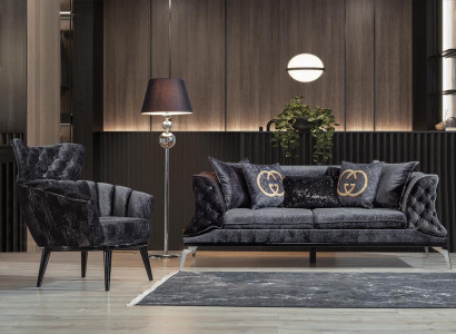 Black couch sofa set 3+1 seat Chesterfield living room upholstery