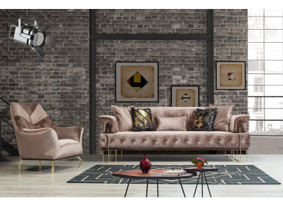 Brown couch sofa set 3+1 seat Chesterfield living room upholstery